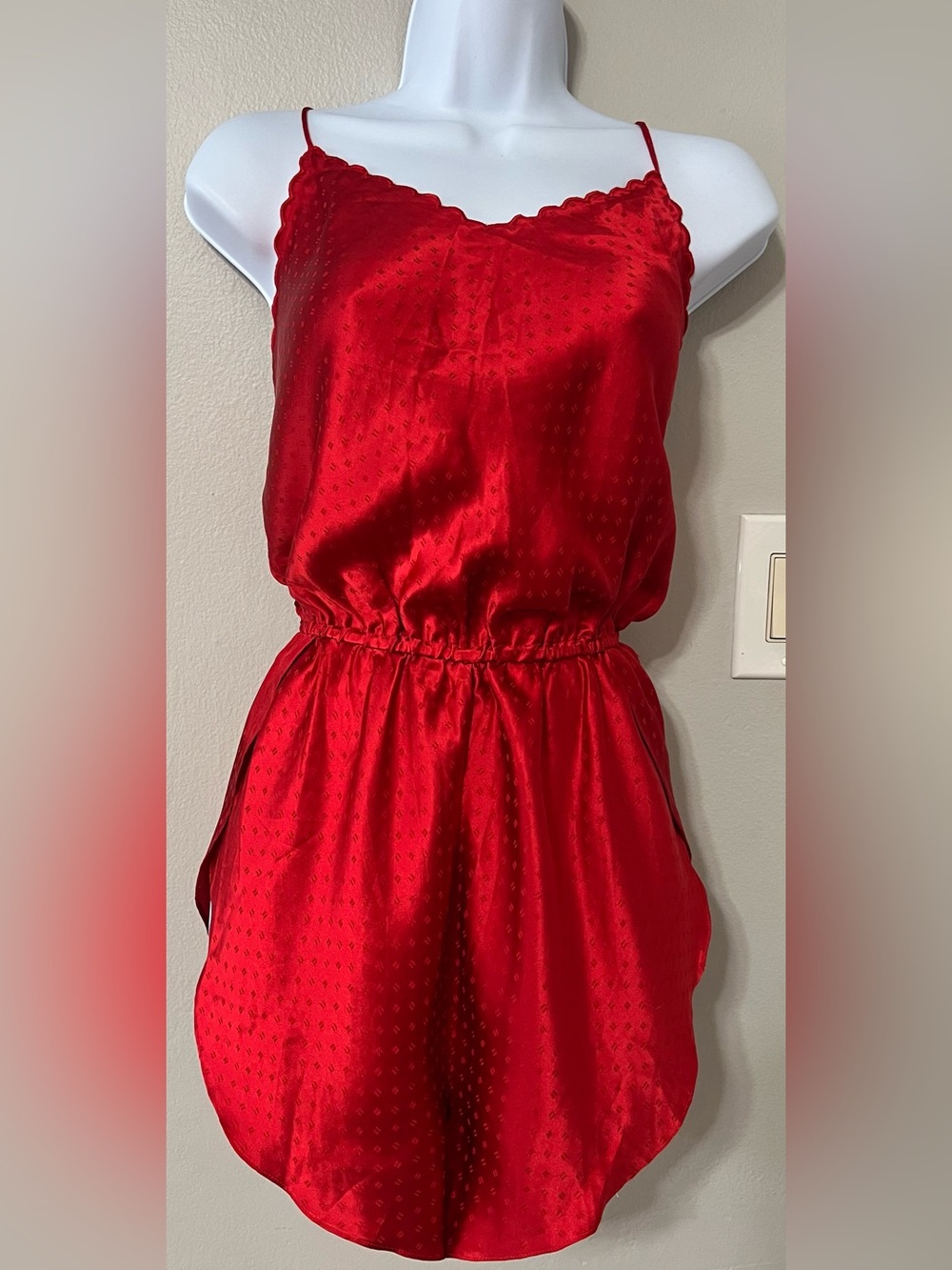 Vintage Galadriel 100% Silk Red Romper Teddy Lingerie Bodysuit Size L